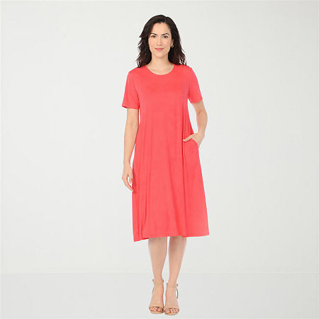 White Mark Womens Short Sleeve Midi T-shirt Dress In Red