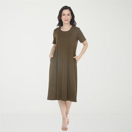 White Mark Womens Short Sleeve Midi T-shirt Dress In Green