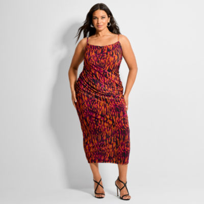 Ashley Graham Women's Plus Ruched Bodycon Midi Dress