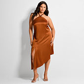 Ashley Graham Womens Plus Midi Halter Neck Sleeveless Bodycon Dress, Color:  Peppercorn Black - JCPenney