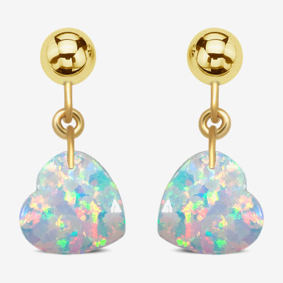 Lab Created White Opal 10K Gold Drop Earrings