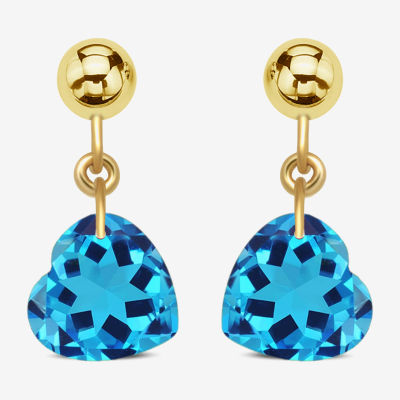 Genuine Blue Topaz 10K Gold Heart Drop Earrings