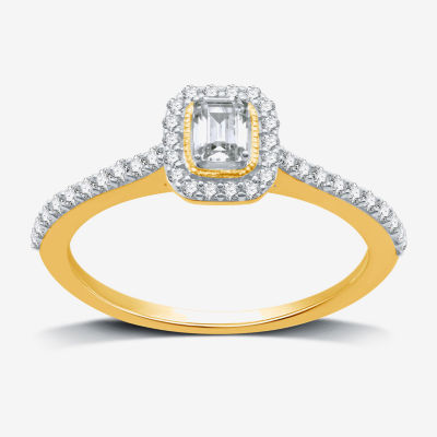 I Said Yes (H-I / I1) Womens 1/2 CT. T.W. Lab Grown White Diamond Sterling Silver or 14K Gold Over Side Stone Halo Engagement Ring