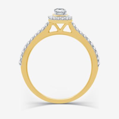 I Said Yes (H-I / I1) Womens 1/2 CT. T.W. Lab Grown White Diamond Sterling Silver or 14K Gold Over Side Stone Halo Engagement Ring