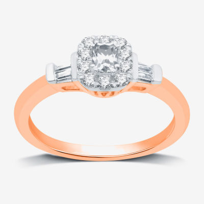 I Said Yes (H-I / I1) Womens 1/2 CT. T.W. Lab Grown White Diamond Sterling Silver or 14K Gold Over Cushion Side Stone Halo Engagement Ring