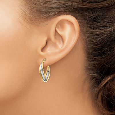 Made in Italy 14K Two Tone Gold 25mm Oval Hoop Earrings