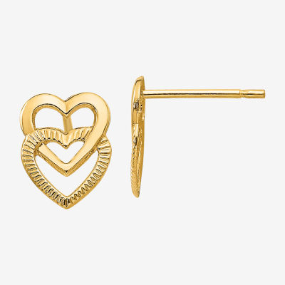 14K Gold 9mm Heart Stud Earrings