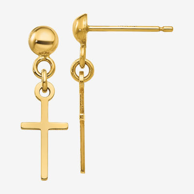 14K Gold Cross Drop Earrings