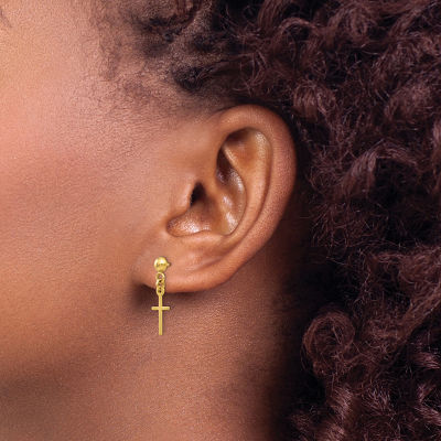 14K Gold Cross Drop Earrings