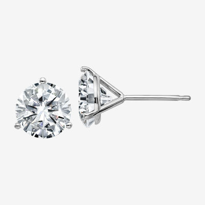 3 1/2 CT. T.W White Moissanite 14K White Gold 8mm Round Stud Earrings ...