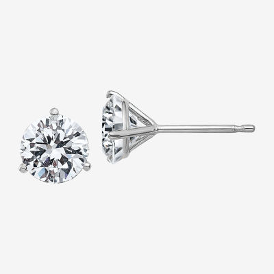 1 7/8 CT. T.W. White Moissanite 14K White Gold 6.5mm Round Stud ...