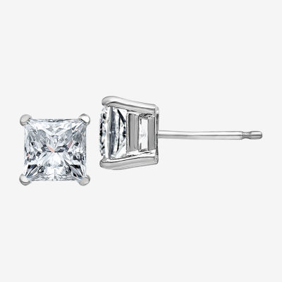 1 3/8 CT. T.W. White Moissanite 14K Gold 5mm Square Stud Earrings