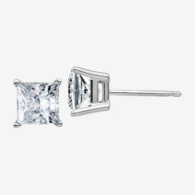 2 1/3 CT. T.W. White Moissanite 14K Gold 6mm Square Stud Earrings