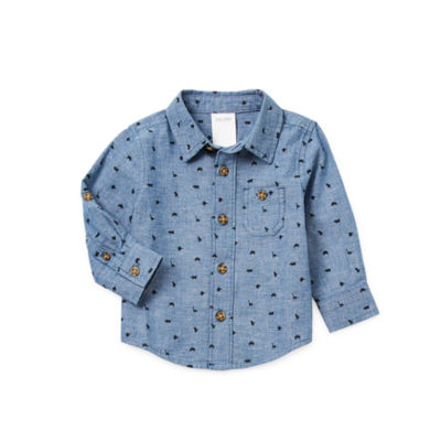 Okie Dokie Baby Boys Dino Print Long Sleeve Button-Down Shirt