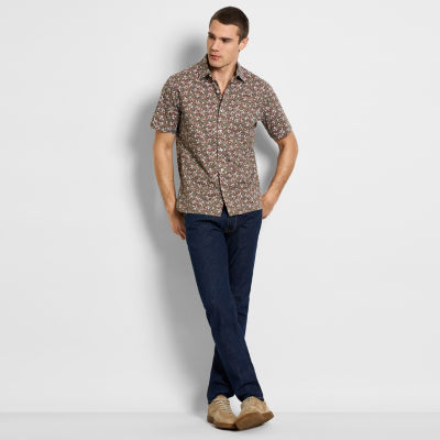 Van Heusen Mens Short Sleeve Slim Fit Stretch Fabric Wrinkle Free Slim Button-Down Shirt