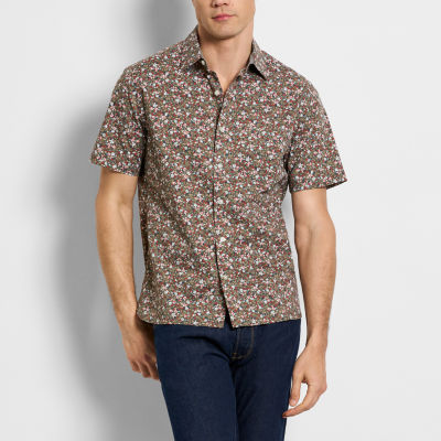 Van Heusen Mens Short Sleeve Slim Fit Stretch Fabric Wrinkle Free Slim Button-Down Shirt