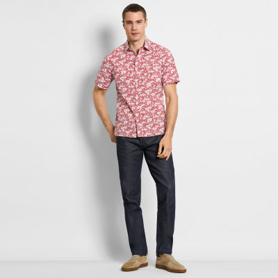 Van Heusen Slim Mens Slim Fit Short Sleeve Floral Button-Down Shirt