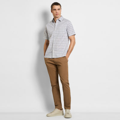 Van Heusen Slim Mens Fit Short Sleeve Plaid Button-Down Shirt