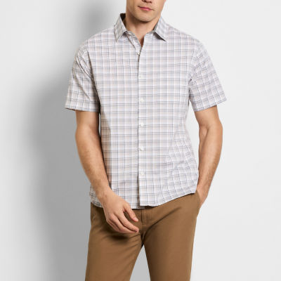 Van Heusen Slim Mens Fit Short Sleeve Plaid Button-Down Shirt