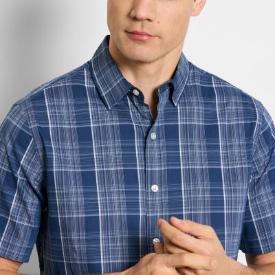 Van Heusen Slim Mens Moisture Wicking Fit Short Sleeve Plaid Button-Down Shirt