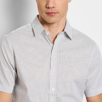 Van Heusen Slim Mens Moisture Wicking Fit Short Sleeve Geometric Button-Down Shirt