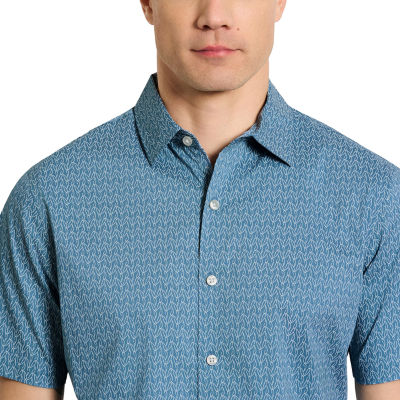 Van Heusen Mens Regular Fit Short Sleeve Abstract Button-Down Shirt