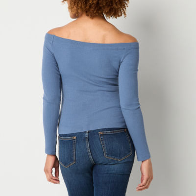 a.n.a Womens Long Sleeve Off the Shoulder Ribbed Top