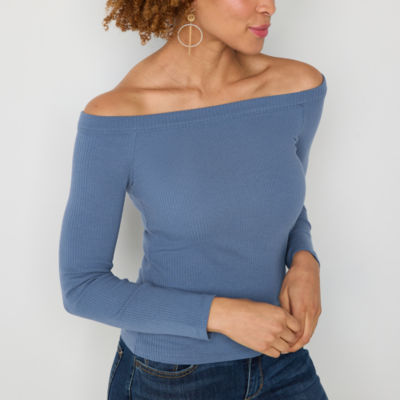 a.n.a Womens Long Sleeve Off the Shoulder Ribbed Top