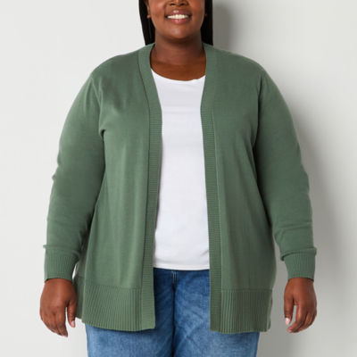 St. John's Bay Plus Womens Long Sleeve Open Front Cardigan