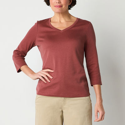 St. John's Bay Womens V Neck 3/4 Sleeve T-Shirt