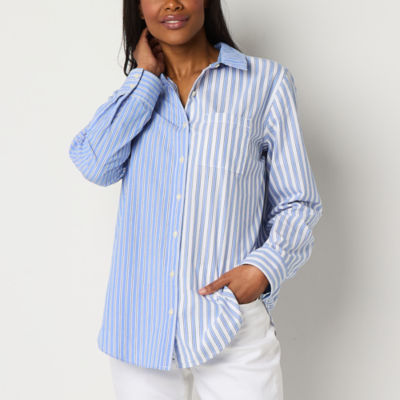 St. John's Bay Tall Womens Long Sleeve Relaxed Fit Button-Down Shirt