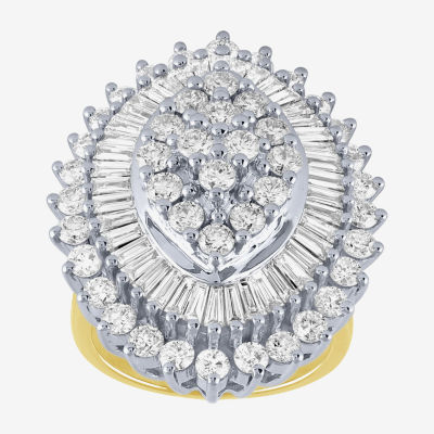 (G / I1) Womens 4 CT. T.W. Lab Grown White Diamond 10K Gold Cluster Cocktail Ring