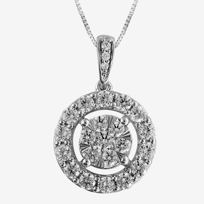 Diamond Blossom (G / Si2) Womens 1 CT. T.W. Lab Grown White Diamond 10K White Gold Round 18 Inch Pendant Necklace