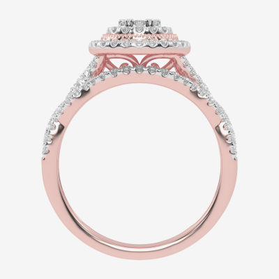 Womens / CT. T.W. Natural White Diamond 10K Gold Round Side Stone Halo Bridal Set