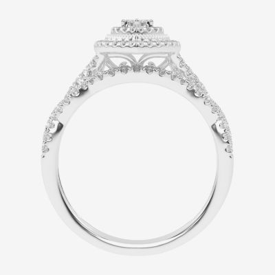 Womens 1/2 CT. T.W. Natural White Diamond 10K White Gold Marquise Side Stone Halo Bridal Set