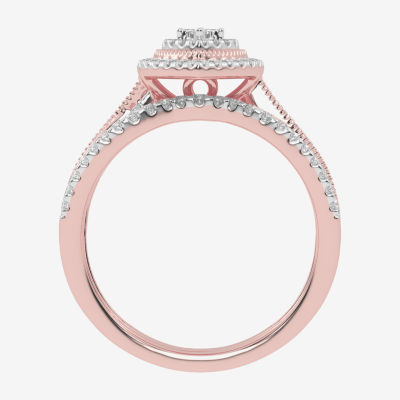 Womens 1/2 CT. T.W. Mined White Diamond 10K Rose Gold Marquise Side Stone Halo Bridal Set