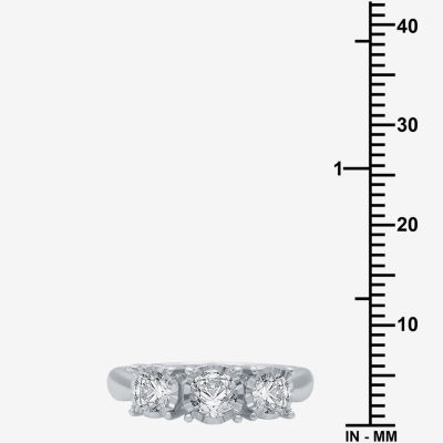 (H-I / Si2-I1) Womens 1 CT. T.W. Lab Grown White Diamond 10K Gold Round 3-Stone Engagement Ring