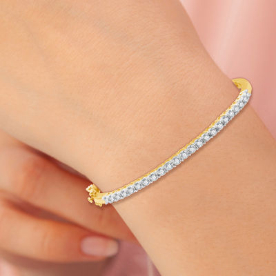 (H-I / I1) 1 CT. T.W. Lab Grown White Diamond 14K Gold Over Silver Sterling Silver Bangle Bracelet