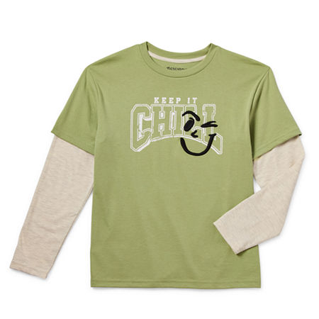 Thereabouts Little & Big Boys Crew Neck Long Sleeve Graphic T-Shirt, Xl (18-20) Husky, Green