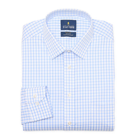 Stafford Smart Tech Mens Slim Fit Stretch Fabric Wrinkle Free Long Sleeve Dress Shirt, 16-16.5 32-33, Blue