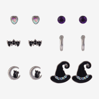 Arizona Halloween Silver Tone Womens Purple Glass 6 Pair Earring Set