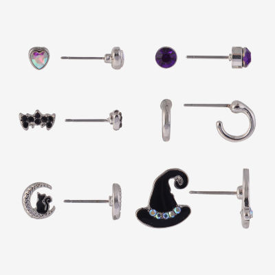 Arizona Halloween Silver Tone Womens Purple Glass 6 Pair Earring Set