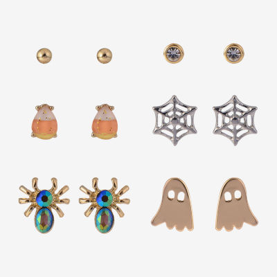 Arizona Halloween Gold Tone Womens Blue Glass 6 Pair Earring Set