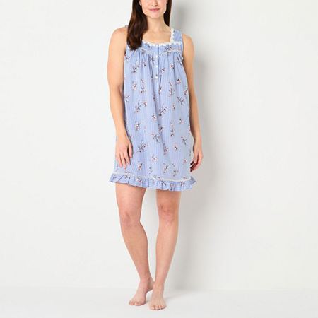 Adonna Womens Scoop Neck Short Sleeve Nightgown, Petite Medium, Blue