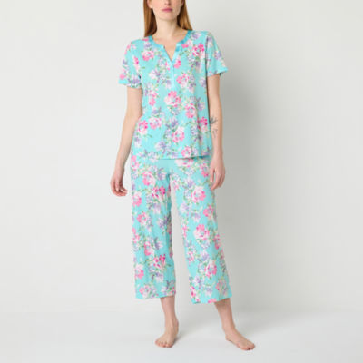 Adonna Womens Round Neck Short Sleeve 2-pc. Pajama Sets