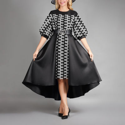 Giovanna Collection Womens Elbow Sleeve Circles High-Low A-Line Dress Plus