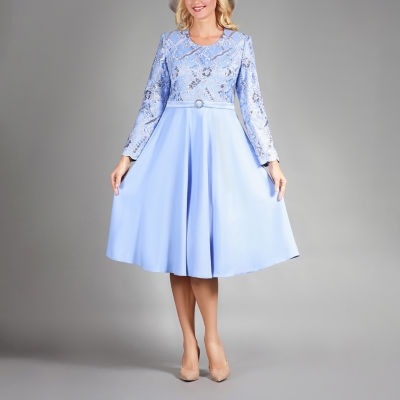 Giovanna Collection Womens Long Sleeve Floral A-Line Dress