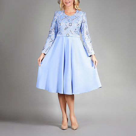Giovanna Collection Womens Long Sleeve Floral A-Line Dress