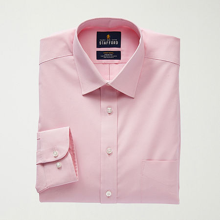 Stafford Advanced Performance Sweat Repel Mens Regular Fit Stretch Fabric Wrinkle Free Long Sleeve Dress Shirt, 15-15.5 32-33, Pink