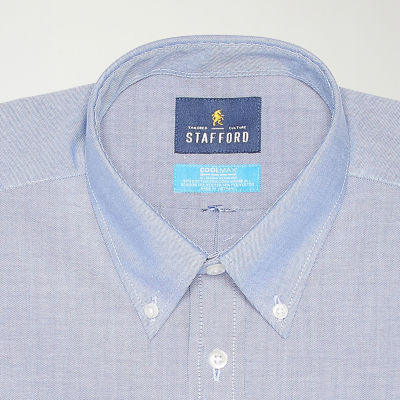Stafford Coolmax All Season Oxford Mens Regular Fit Stretch Fabric Wrinkle Free Long Sleeve Dress Shirt